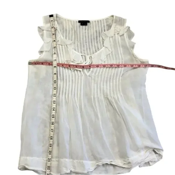 Theory White Bohemian Style Babydoll Top Pin-tuck Pleating Sleeveless Ruffled - Picture 15 of 15